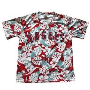 MLB Los Angeles Angels Baseball Promo Giveaway Button Hawaiian Print XL T-shirt